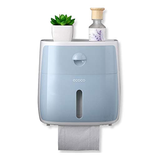 Image of Meiyijia Toilet Roll Holder,Self Adhesive, Wall Mount Toilet Roll Holder,with Waterproof and dust Cover,with Storage Box,Be Applicable Roll Paper,Fold Paper Towel Multifold Paper Towel Dispenser,blue