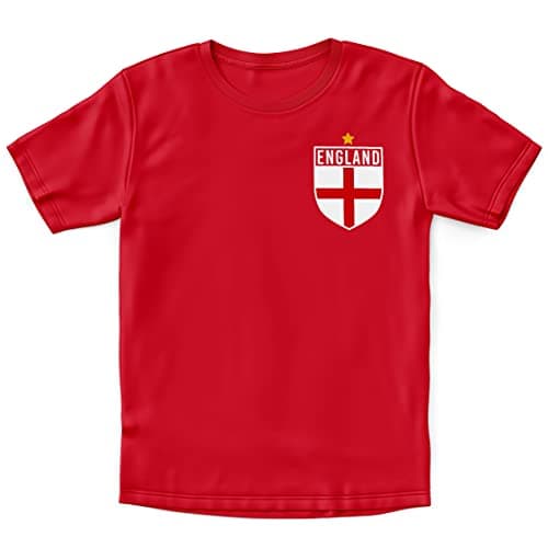 Image of Purple Print House England Shirt Kids - Boys England Badge Retro T Shirt - Country World 2026 English Supporters Gifts for Kids, 7-8 Years, Red