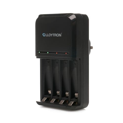 Image of LLOYTRON Ultra Fast Smart AA/AAA LCD Home Battery Charger for NiMh Rechargeable Batteries - Charge 1 or 4 Batteries at Once - Fully Charged Indicator - B1508 - Black