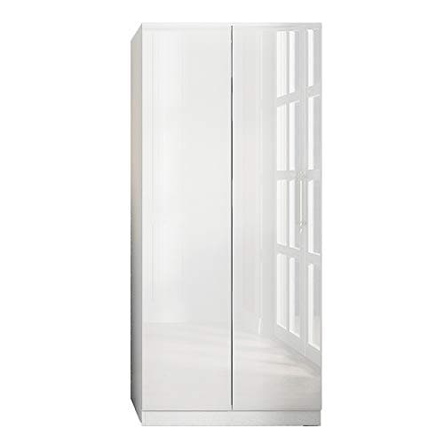 Image of FWStyle White Gloss 2 Door Wardrobe Modern Bedroom Storage Cabinet with Push to Open Doors Soft Close Hinges Matt White Frame Hanging Rail Shelf W80 x H180 x D50cm