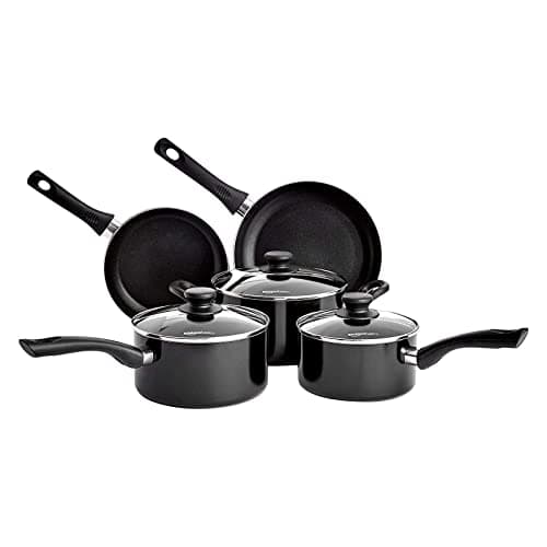 Image of Amazon Basics 5-Piece Non Stick Induction Cookware Set, Including Frying Pan, Saucepan and Casserole with Lids, Black