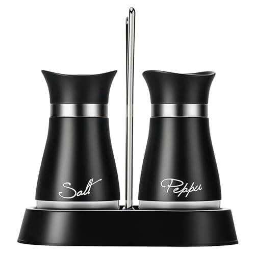 Image of Salt and Pepper Shakers Set with Holder, Vintage Cruet Sets Stainless Steel Salt and Pepper with Glass Bottom, Refillable Salts Shaker for Home Restaurant Wedding BBQ Camp