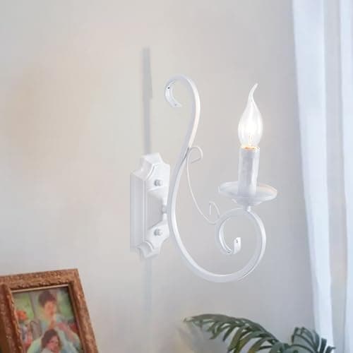 Image of Ganeed Wall Light Bedside Sconce Lamp Antique Looking Wrought Iron Design Retro Wall Sconces for Living Room Stairwell Foyer E14 White 1 Light (2 Packs)