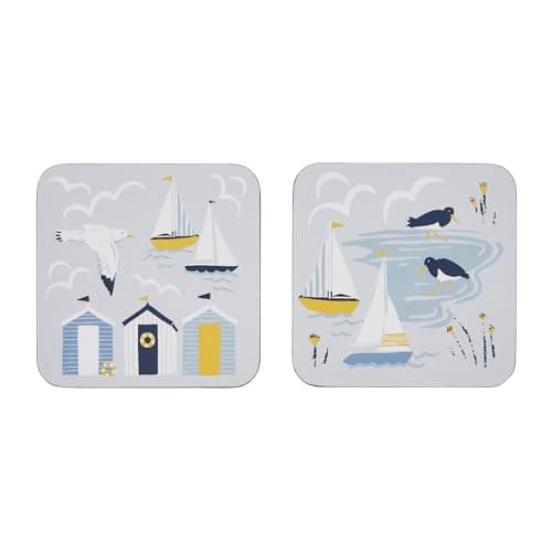 Image of Ulster Weavers - Blue Nautical Coasters - Durable 100% Cork - Coasters Set of 4 Pieces - Size 10.5 x 10.5 x 0.5cm - Beach Huts Coaster Set for Drinks/Cups/Mugs - Kitchen Gifts - Kitchen Accessories