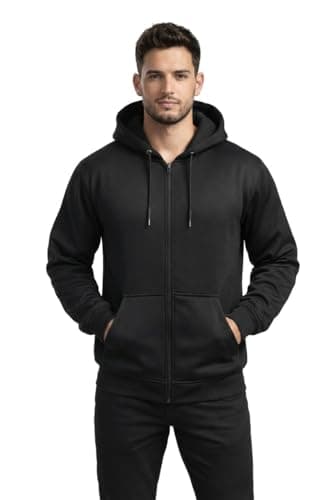 Image of Sleek Style® Men's Full-Zip Fleece Hoodie Long Sleeve Zipped Hoodie Jumper Tops Sweater Hoodies for Men Zip Up Hoodie Sweatshirt Jacket S-XXL (Black, Small)