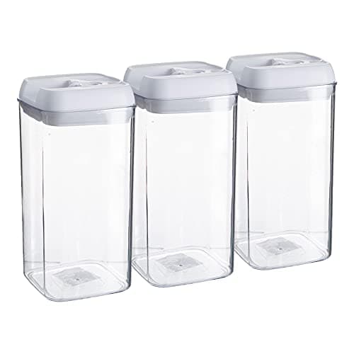 Image of Argon Table Food Storage Containers with Airtight Flip Lock Lids - 1200ml - White - 3 Pack - Plastic Kitchen Storage Tupperware Pantry Food Organiser for Cereal, Oats, Sugar, Coffee, Biscuits, Tea
