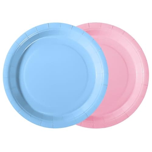Image of PYAILI Party Paper Plates, 50-Pack Disposable 25 Pcs Baby Blue - 25 Pcs Light Pink Plates, Foil Polka Dots, 18 Centimetres-7 Inch