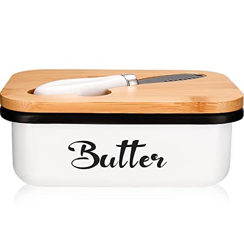 Image of Butter Dish with Lid, Metal Butter Dish with Multi-Functional knife, Lightweight Unbreakable Butter Container for Countertop Upgrade Double Silicone Seal, 14x5x9cm,White
