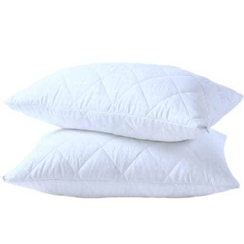 Image of Pillow Protectors Microfiber Quilted Pillow Protectors Hypoallergenic Ultra Soft & Breathable Fabric Microfibre Anti Allergy Zipped Pillow Protector UK Standard Size 50 x 75cm Pillow Cases Pack of 2