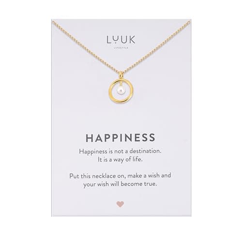 Image of LUUK LIFESTYLE Dainty Freshwater Pearl necklace for women, Gifts for birthday, 14k gold plated 50cm adjustable sturdy chain, tarnish-free, gifting season, dainty trendy (HAPPINESS Gift Card)