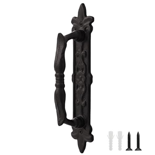 Image of KLEHOPE Black Gate Handle, Cast Iron Vintage Door Handle Pull, Length 235mm, Height 60 mm, Shed Door Handles, Screws Included, Suitable for Sheds, Barn, Garages, Cupboards, Bathroom Handles