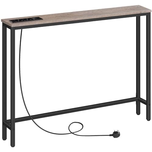 Image of HOOBRO Slim Console Table with Charging Station, Narrow Behind Sofa Table with USB Ports and Power Outlets, 100 cm Long, Hallway Table for Entryway, Small Spaces, Greige EBG51KXG01