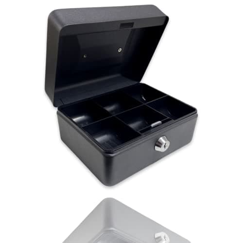 Image of Requisite Needs Metal Money Box Tin 6" Steel Cash Safe Box Petty Cash Deposit Tin with Lock 2 Keys for Security (BLACK)