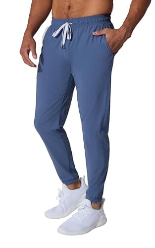 Image of 90 Degree By Reflex Mens Lightweight Jogger Full Length Side Pocket Slim Fit Pant with Drawstring, Indigo Coast, Large