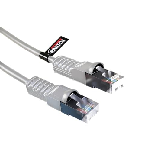 Image of rhinocables Cat5e Shielded FTP Patch Cable – Snagless RJ45 Lead with LSZH Jacket for Safer Wiring | Enhanced EMI/RFI Protection & Stable 350MHz Speed for Modern LAN Setups (Grey/Beige, 3m)