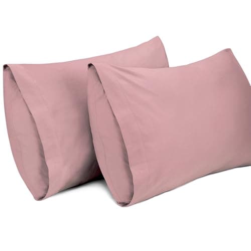 Image of Lirex 2 Pack Pillow Cases, 100% Cotton Breathable Pillowcases Pillow Covers, 50 x 75 cm Queen Size, Rose Pink