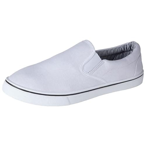 Image of Mens Slip On Trainer Boys Canvas Low Top Casual Shoes Flat Sneakers Pumps White Size 9