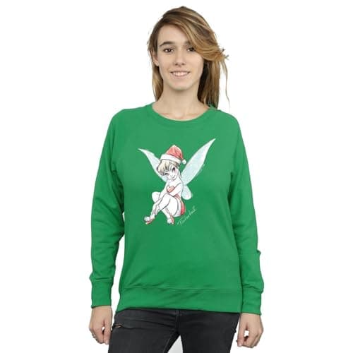 Image of Disney Women's Tinkerbell Christmas Fairy Sweatshirt Small Irish Green