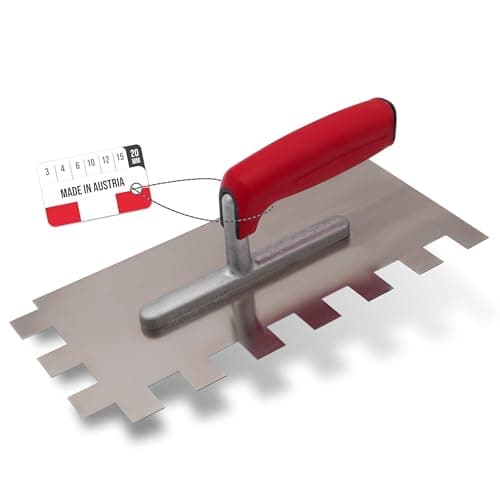 Image of WERKFIT Professional Toothed Trowel Made of Stainless Steel 20 mm - Smoothing Trowel Toothed Rustproof - Toothed Spatula with Soft Grip - Trowel Made in Austria 280x130mm (20x20mm)