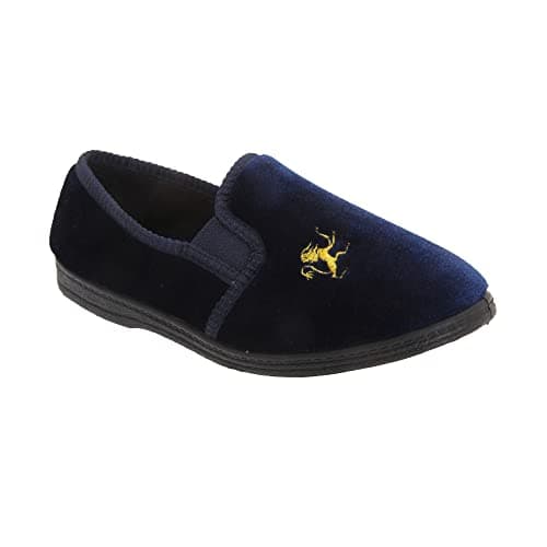 Image of Sleepers Kids Boys Kyle Lion Motif Twin Gusset Slippers (3 UK) (Navy Blue)