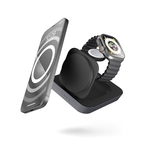 Image of Zens Nightstand Magnetic Wireless Charger Pro 2, MagSafe and Qi2 15 W Wireless Charger for iPhone, Apple Watch, AirPods, 20 W Power Adapter (EU, UK, US) and 1.5 M Integrated Cable, Black