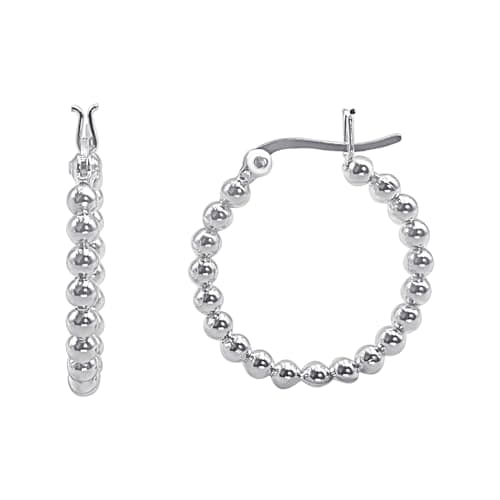 Image of Silverly 925 Sterling Silver Chunky Ball Bead Hoop Earrings With a Saddleback Closure - Bold Boho Chunky Bead Hoops for Women 25mm - Contemporary Fashionable Jewellery - Simple Geometric Design