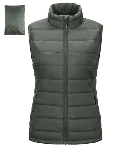 Image of Outdoor Ventures Womens Puffer Gilet Packable Quilted Vest Padded Outwear Vest Bodywarmer Ladies Windproof Sleeveless Jacket Hiking Running Golf Riding Army Green XS