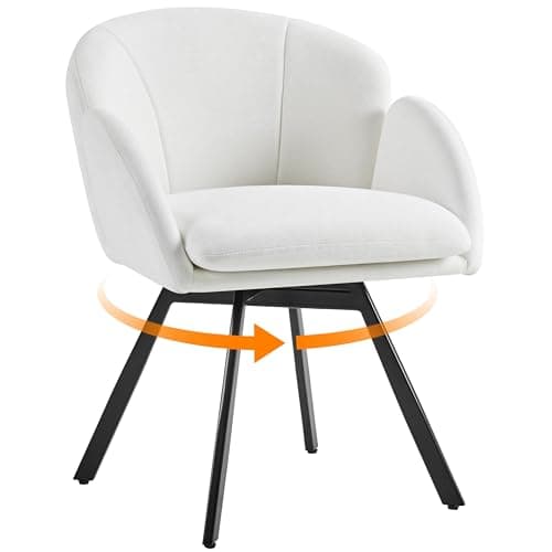 Image of Yaheetech Swivel Tub Chair, Flower Shape Chenille Armchair, Cute Vanity Chair with Removable Seat Cushion for Living Room/Bedroom/Makeup, White