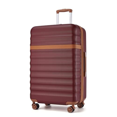 Image of Kono 28 Inch Large Expandable Suitcase Lightweight Luggage ABS+PC Hard Shell Travel Case with 4 Spinner Wheels & TSA Lock (Burgundy/Brown)