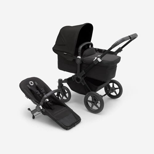 Image of Bugaboo Donkey 5 Mono, Convertible Into Side by Side Double Stroller, Improved Design, Reversible Seat, One Hand Steering and Side Basket, Midnight Black