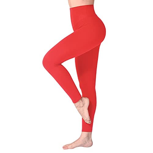 Image of SINOPHANT High Waisted Leggings for Women, Buttery Soft Elastic Opaque Tummy Control Leggings, Plus Size Workout Gym Yoga(Red1,L-XL)