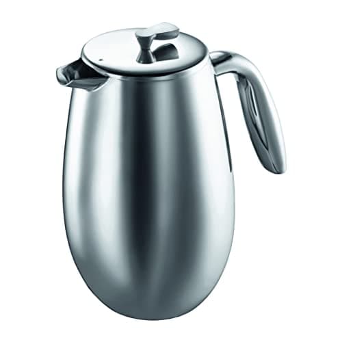 Image of Bodum Double Wall French Press Columbia - 1L / 8 Cup Shiny Coffee Maker - Stainless Steel - Dishwasher Safe Cafetiere