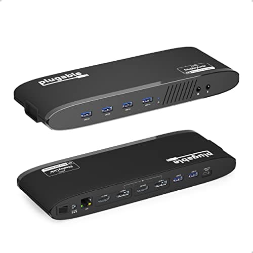 Image of Plugable Universal Laptop Docking Station, 4K Dual Monitor, DisplayPort or HDMI, Windows Mac or ChromeOS Laptops, USB-C or USB 3.0, Adds 2 Displays, Ethernet, Audio, 6 USB Ports
