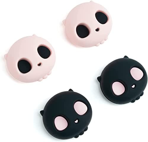 Image of GeekShare Cute Silicone Joycon Thumb Grip Caps, Halloween Joystick Cover Compatible with Nintendo Switch/OLED/Switch Lite,4PCS - Pink Skull (Pink & Black)