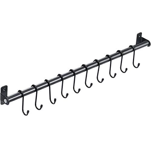 Image of KINGRACK Kitchen Rail Pan Hanger, Utensil Hanging Bar Rack, Bathroom Towel Bar, Wall Mounted Hanger, Organizer for Hanging Knives, Pot and Pan, Bags on Living Room with 10 Removable S Hooks, 570MM x 1