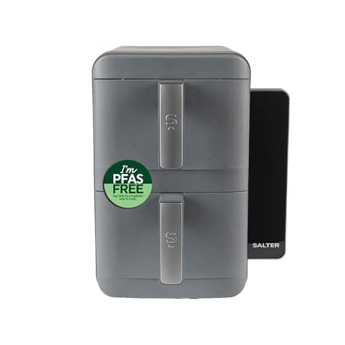 Image of Salter VertiLayer Stackable Air Fryer - 4 Layer Cooking, 2 x 4.5 Litre Dual Drawers, 9 L Total, Digital LED Display, Sync&Match, PFAS-Free Grill Tray/Basket, 9 Presets, 60-230°C, 120 Min Timer, 2400 W