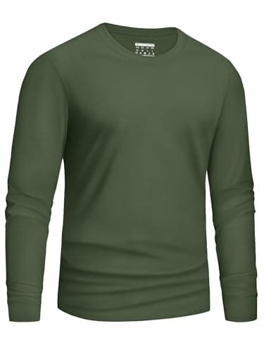 Image of Cavva Mens Cotton T Shirts Long Sleeve Plain Tee Moisture Wicking Fitted T-Shirt Casual Work Tops Spring Army Green XL