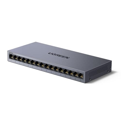 Image of UGREEN 16 ports Network Switch,High-speed Gigabit Ethernet Splitter,Metal Case,RackMount Unmanaged Ethernet Switch Hub,Link Aggregation Plug & Play LAN Switch with L-Shaped Bracket
