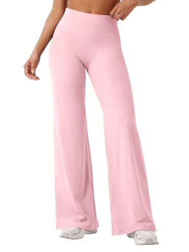 Image of YEOREO Seamless Yoga Trousers Women Straight Leggings High Waist Flared Leggings Sports Yoga Leggings Women Opaque Flared Trousers Baby Pink S
