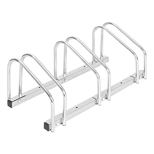 Image of WOLTU Bike Stand for 3Bikes, Floor or Wall Mounted Bicycle Rack, Cycle Parking Stand Rack for Garage Storage, Metal Bike Rack Outdoor,Silver