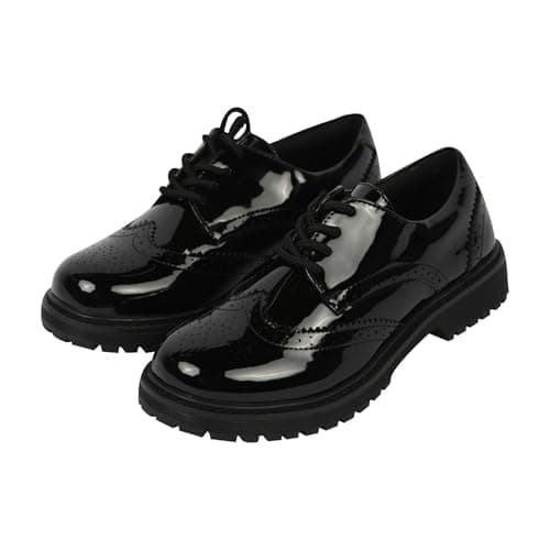 Image of A2Z Girls Teens Ladies Brogue School University Office Shoes - SCH Shoes Brogue Black Patent 6 UK