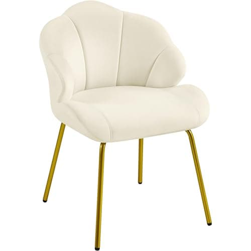 Image of Yaheetech Velvet Armchair, Accent Tub Chair with Metal Legs, Cute Vanity Chair with Shell Shaped Backrest for Living Room/Bedroom/Dressing Table/Office, Beige
