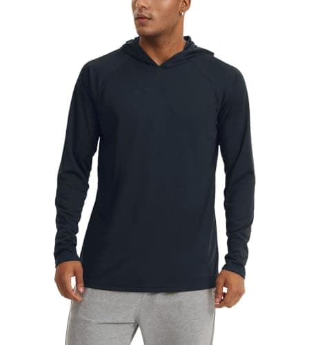 Image of KEFITEVD Mens Thin Hoodies for Summer Quick Dry Long Sleeve Lightweight UPF 50+ Sun Protection Swimming Work T Shirts Black