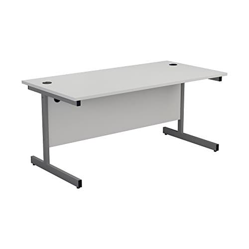 Image of Office Hippo Rectangular Cantilever Desk - Heavy Duty Home Office Table with Integrated Cable Ports, PC Desk - Silver Frame/White Top, 120cm x 80cm