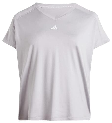 Image of adidas Women's AEROREADY Train Essentials Minimal Branding V-Neck Tee (Plus Size), Glory Grey, XL Plus