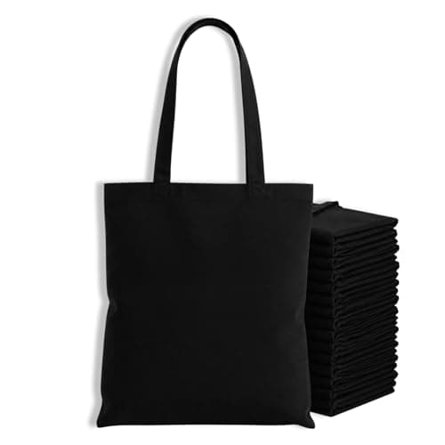 Image of Cotton Tote Bags, Bulk Shopping Bag Cotton Bags, Multipack, 100% Cotton Canvas, Reusable Grocery Cloth Bag, Extra Strong Long Handle Double Stitched Ideal for Printing 5 10 20 pack (1, Black)