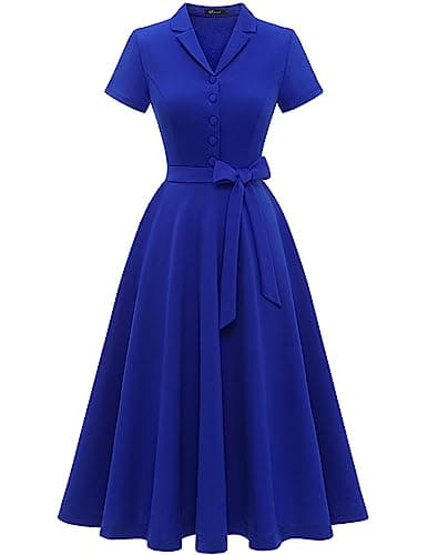 Image of WedTrend Women's Royal Blue Cocktail Dress - V-Neck, Short Sleeves, Midi Length, A-Line, Perfect for Prom, Homecoming, Wedding & Casual Occasions - Size M