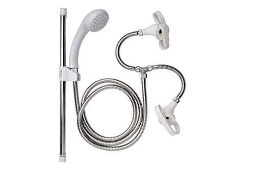 Image of Croydex Secura Shower Head and Hose Attachment for Bath Taps - Multipurpose Stainless Steel Shower Hose, Complete Set with Riser Rail, Easy Push-On Design with Straps for Bathroom, Kitchen, Pet Shower