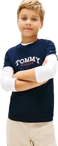 Image of Tommy Hilfiger Boy's Monogram Graphic T-Shirt KB0KB10263 T-Shirts, Blue (Dark Night Navy), 12 Years