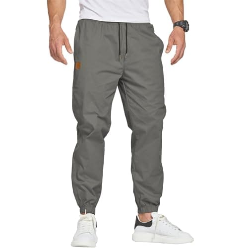 Image of ZOXOZ Joggers for Men Tracksuit Bottoms Mens Cargo Trousers Work Trousers Men Elastic Waist Sweatpants Drawstring with Pockets Grey L